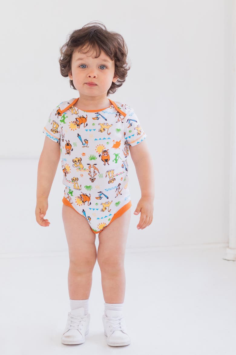 Lion King Boys' 5-Pack Short Sleeve Bodysuits, Alternate, color, Lion King Warm Multi