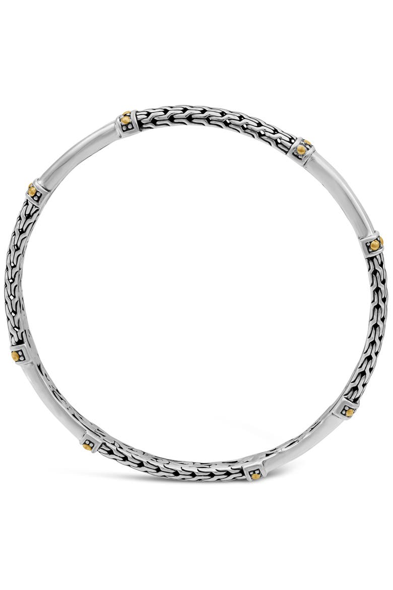 Dragon Bone Slide-on Bangle Bracelet in Sterling Silver and 18K Gold Accents, Alternate, color, Silver