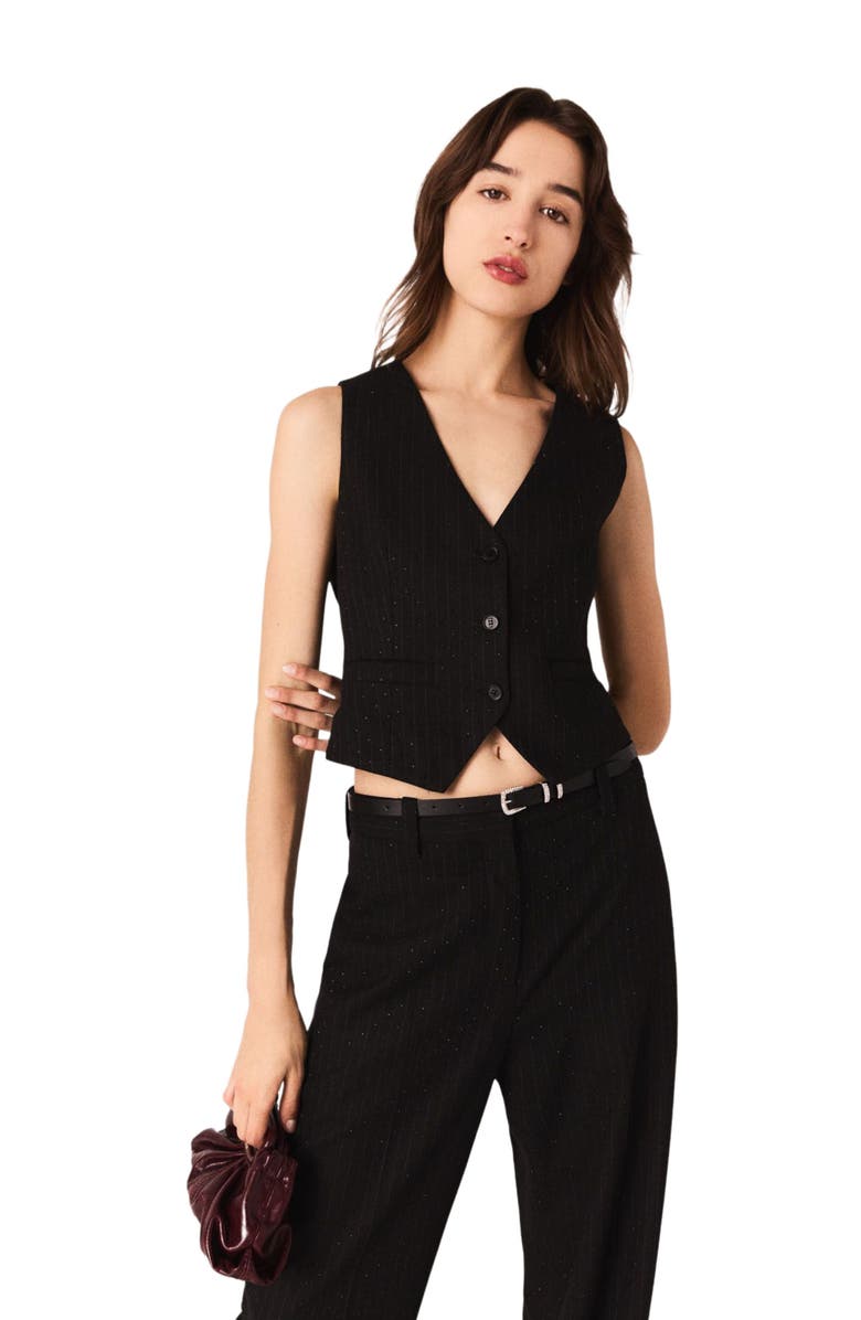 maje Diamanté tailored jacket, Main, color, Black