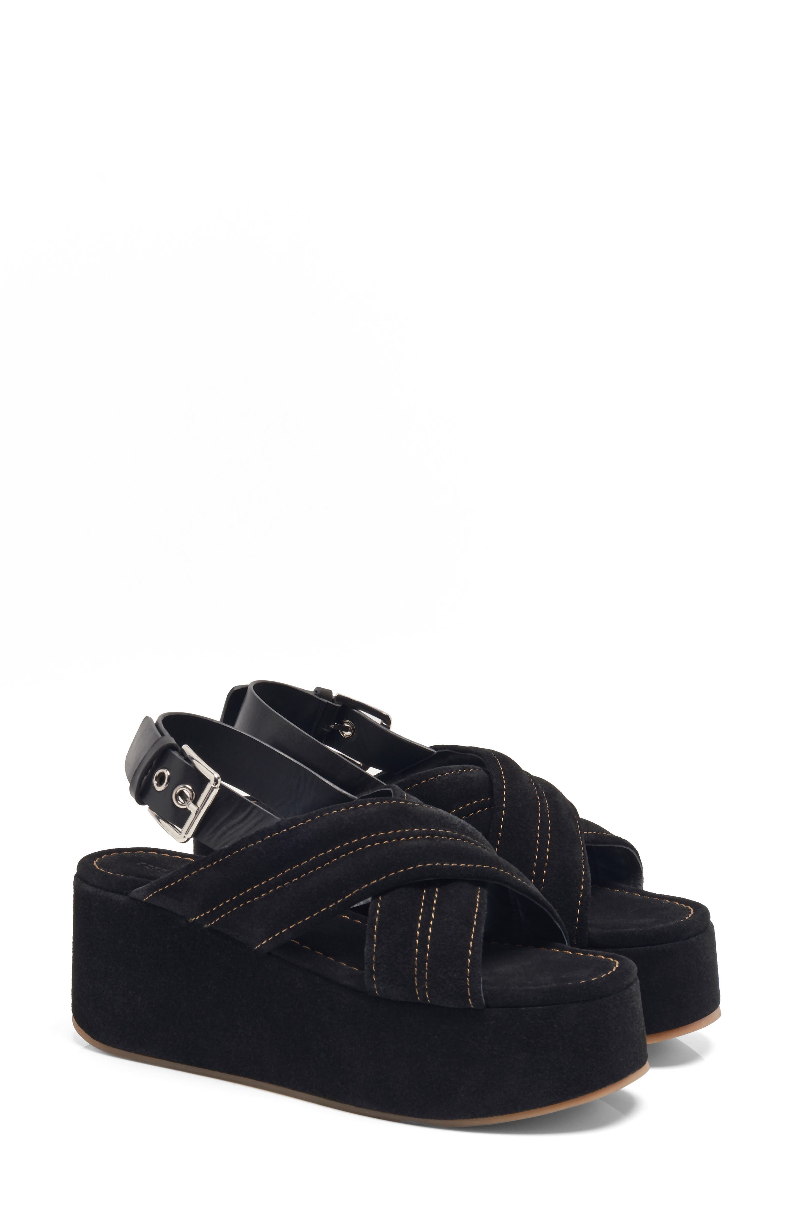 Free People Beach Party Platform Sandal, Alternate, color, Black Suede