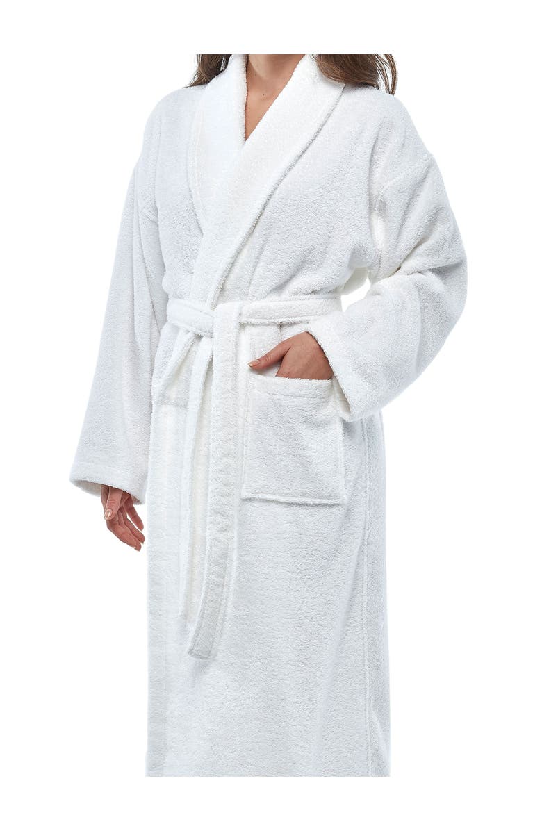 ARUS Shawl Collar Turkish Terry Cotton Bathrobe for Women, Alternate, color, White