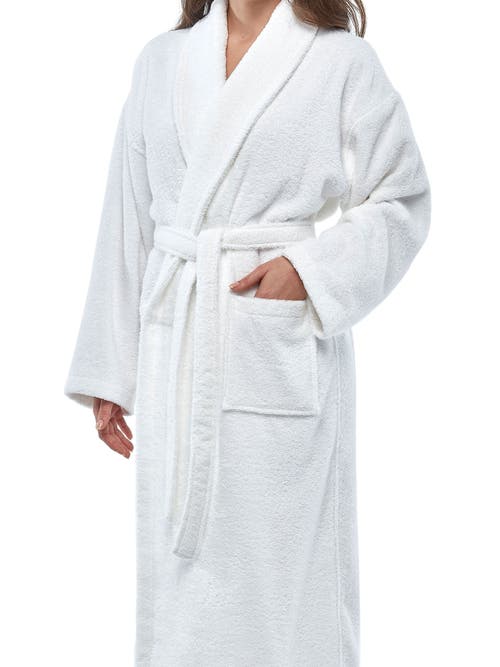 Arus Shawl Collar Turkish Terry Cotton Bathrobe For Women In White