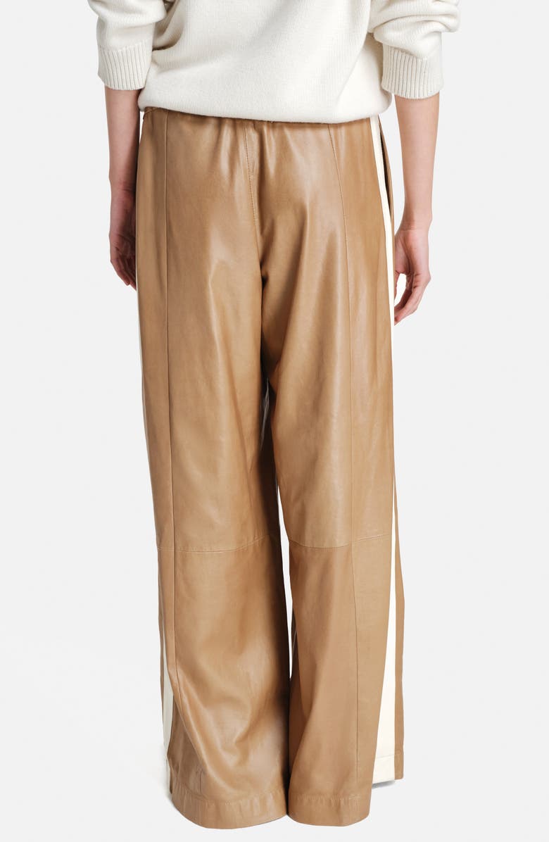TWP Eva Side Stripe Wide Leg Leather Pants, Alternate, color, Kelp/ Bone