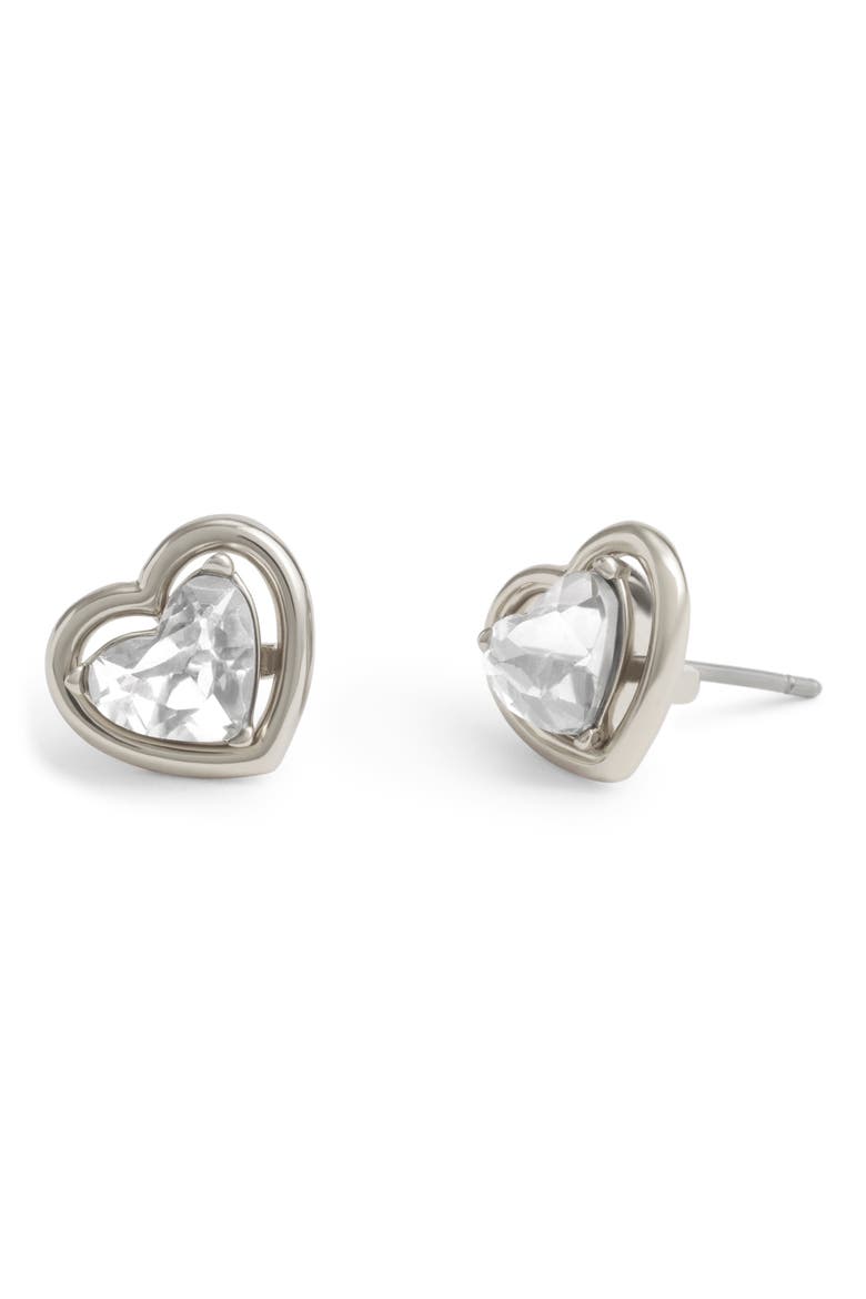 Heart Halo Stud Earrings, Main, color, CRYSTAL/ RHODIUM
