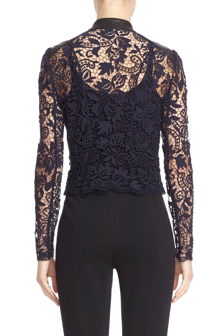 Guipure Lace & Lambskin Leather Moto Jacket, Alternate, color, MIDNIGHT MULTI