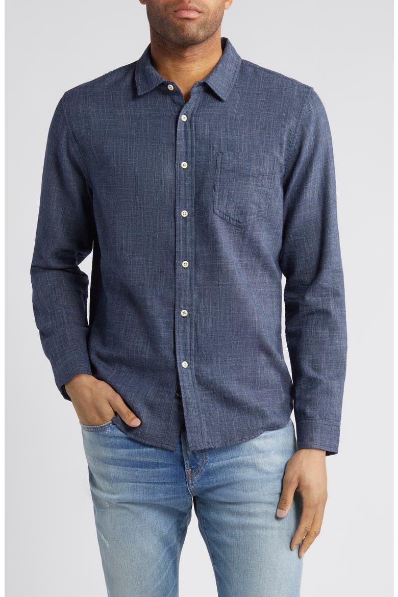 Wyatt Crosshatch Cotton Button-Up Shirt, Main, color, NAVY ETCH