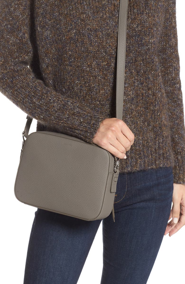AllSaints Leather Camera Crossbody Bag, Alternate, color, Storm Grey