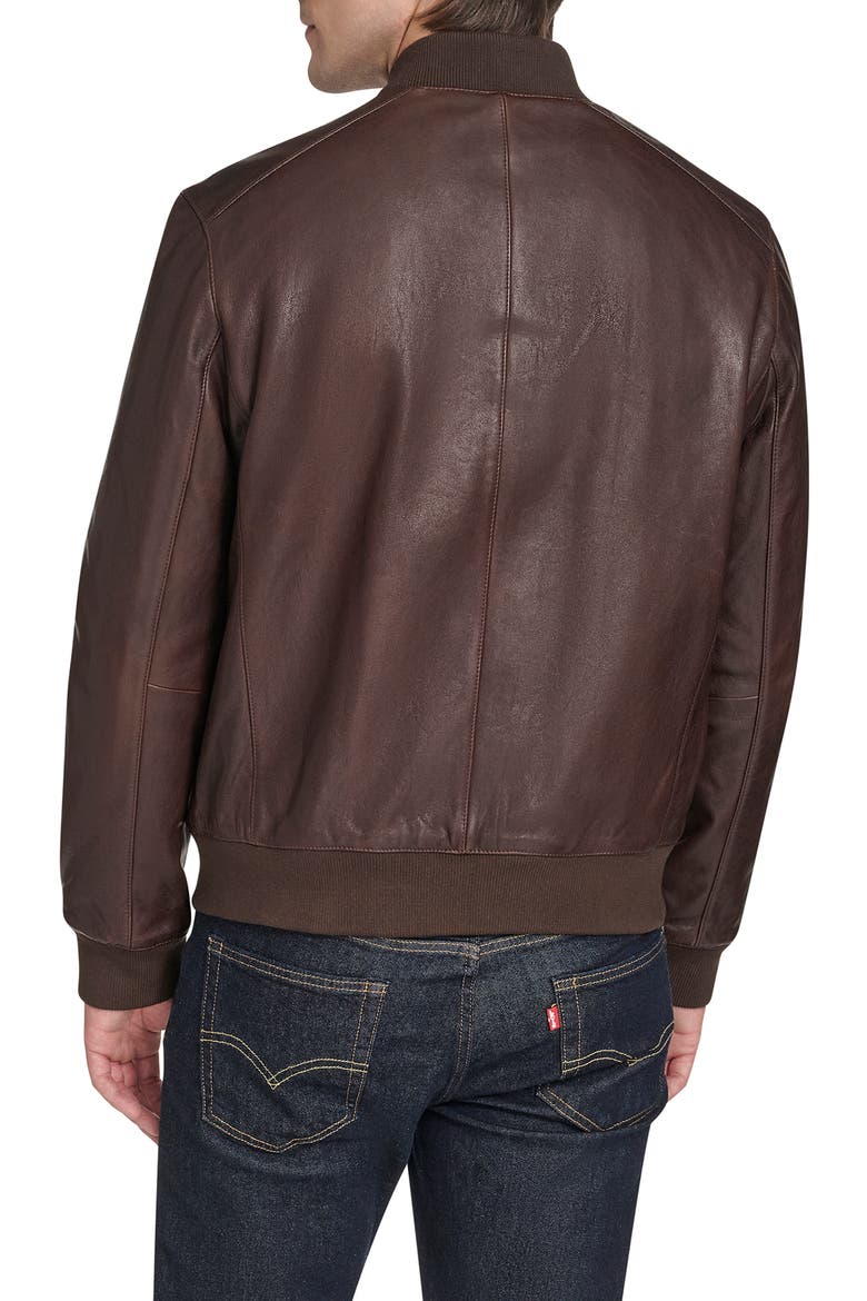 Leather Bomber Jacket, Alternate, color, BROWN