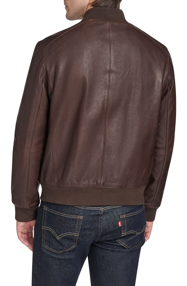 Cole Haan Leather Bomber Jacket, Alternate, color, Brown