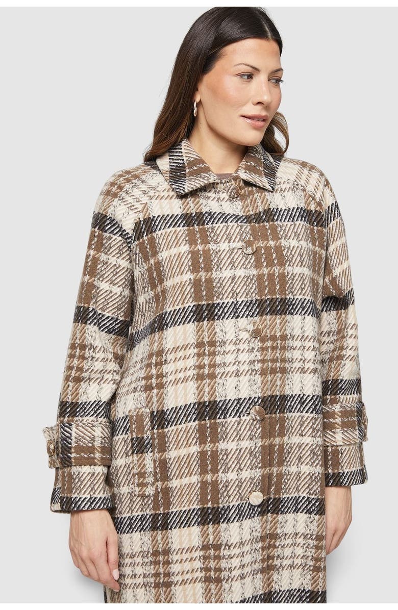 Wallis Button Through Check Coat, Alternate, color, Brown