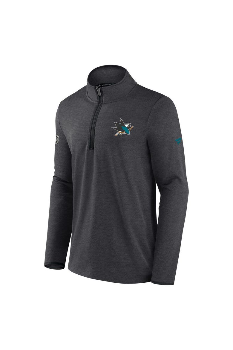 Men's Fanatics Branded Heather Charcoal San Jose Sharks Authentic Pro Rink Quarter-Zip Jacket, Alternate, color, Heather Charcoal