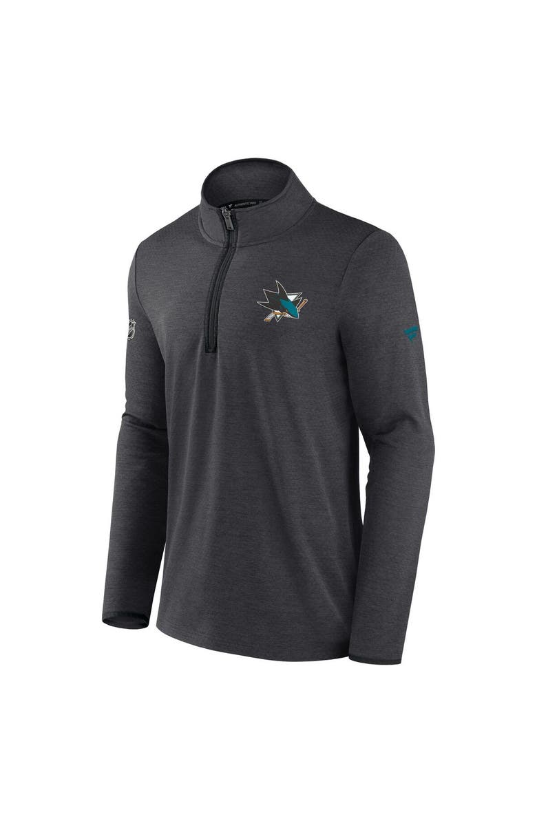 FANATICS Men's Fanatics Branded Heather Charcoal San Jose Sharks Authentic Pro Rink Quarter-Zip Jacket, Alternate, color,