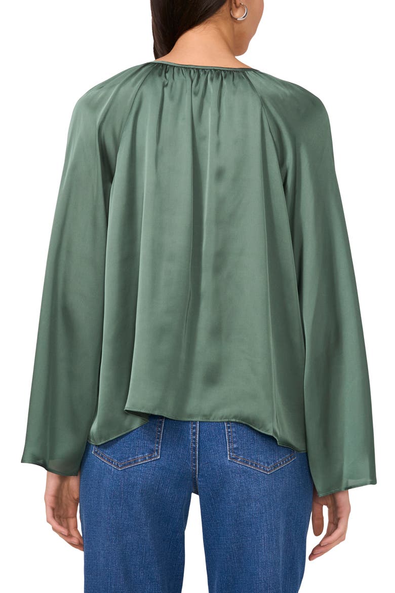 Tie Neck Wide Sleeve Satin Top, Alternate, color, DARK FOREST