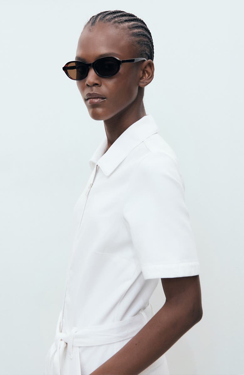 MANGO Belted Denim Jumpsuit, Alternate, color, 