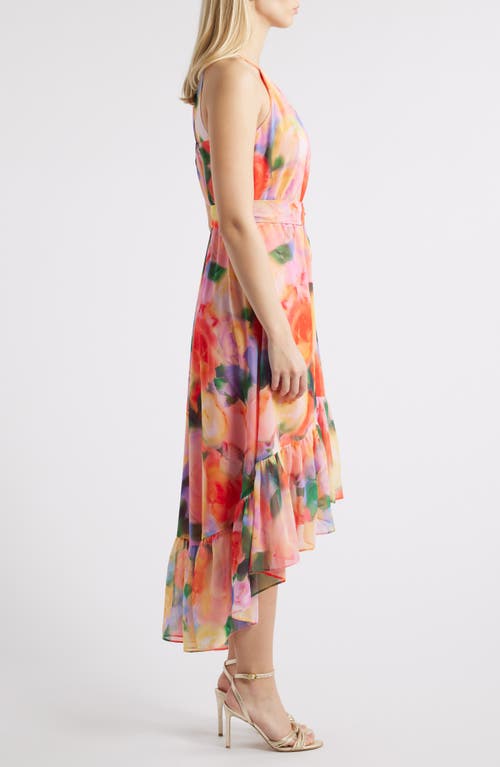 Vince Camuto Floral High-low Chiffon Dress In Pink Multi