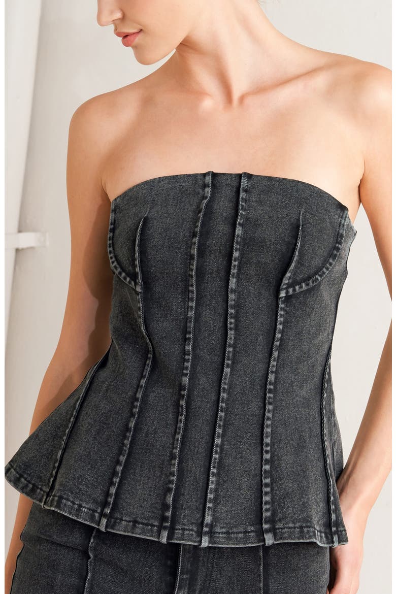 Strapless Denim Tube Top, Alternate, color, BLACK