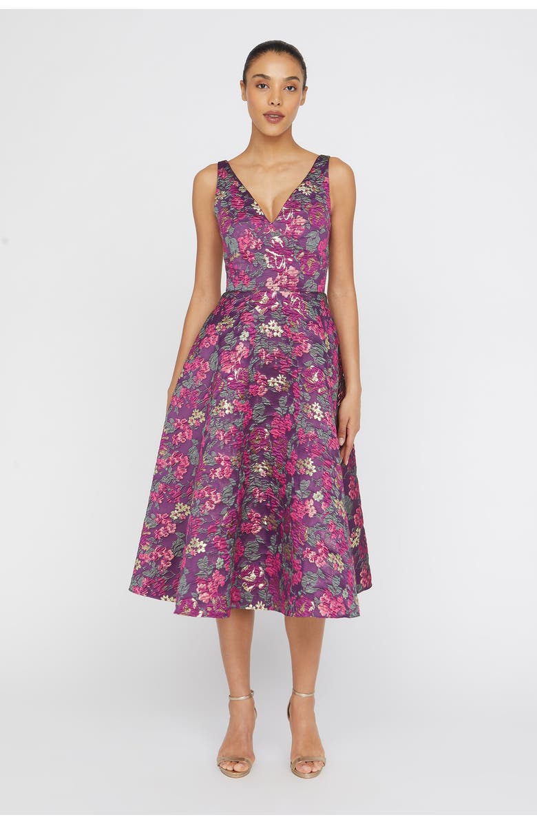 Theia Pia Jacquard Tea Length Dress, Main, color, 