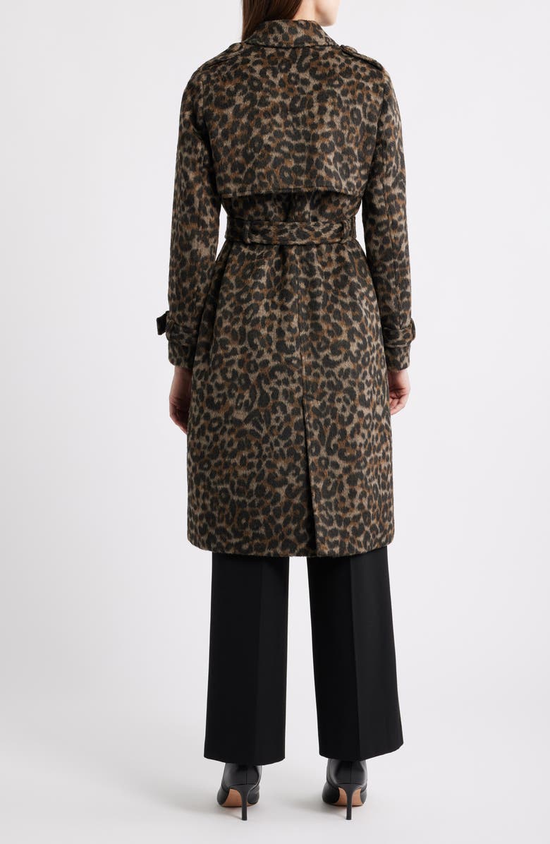Elie Tahari The Courtney Leopard Print Belted Coat, Alternate, color, Leopard Brown