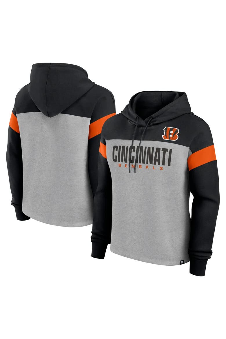 Women's Fanatics Heather Gray/Black Cincinnati Bengals Bold Play Call Pullover Hoodie, Main, color, Heather Gray
