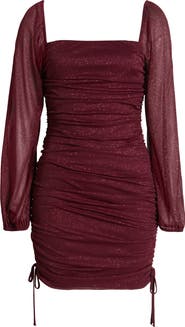 Jump Apparel Ruched Glitter Long Sleeve Minidress