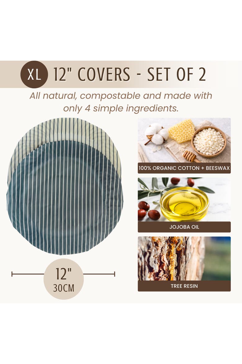 Beeswax Bowl Covers, Set of 2, X-Large 12", Organic Cotton, Alternate, color, Beige