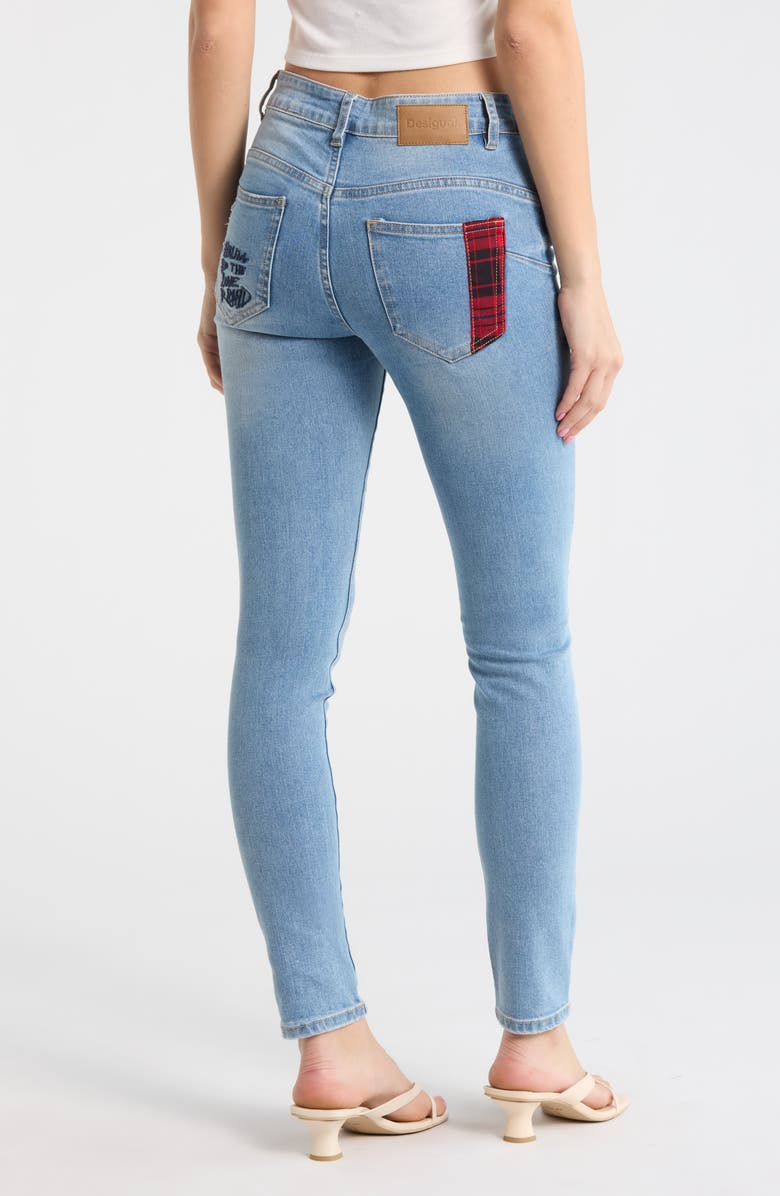 Desigual Mickey Mouse Patchwork Skinny Jeans, Alternate, color, Medium Blue