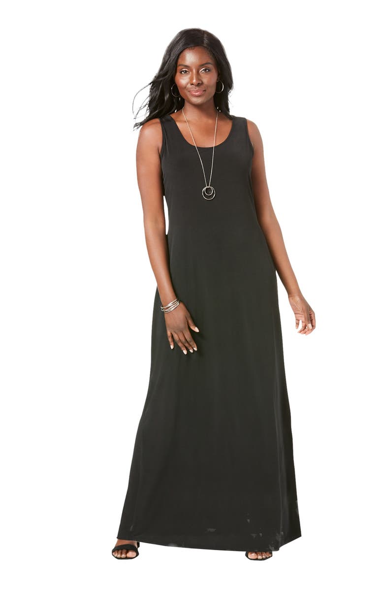 Jessica London Stretch Knit Tank Maxi Dress, Main, color, Black