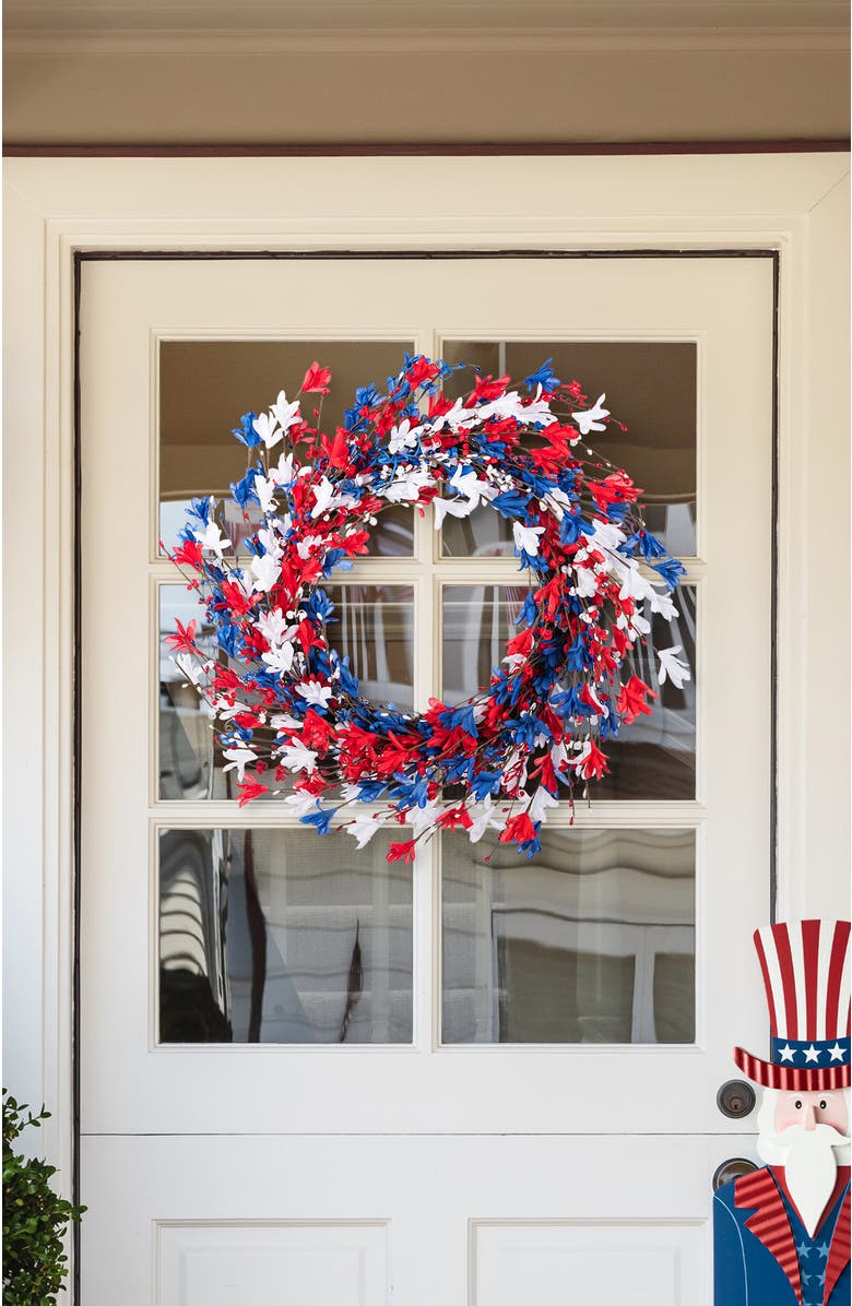 Glitzhome 24"D Patriotic Americana Floral Wreath, Alternate, color, Blue