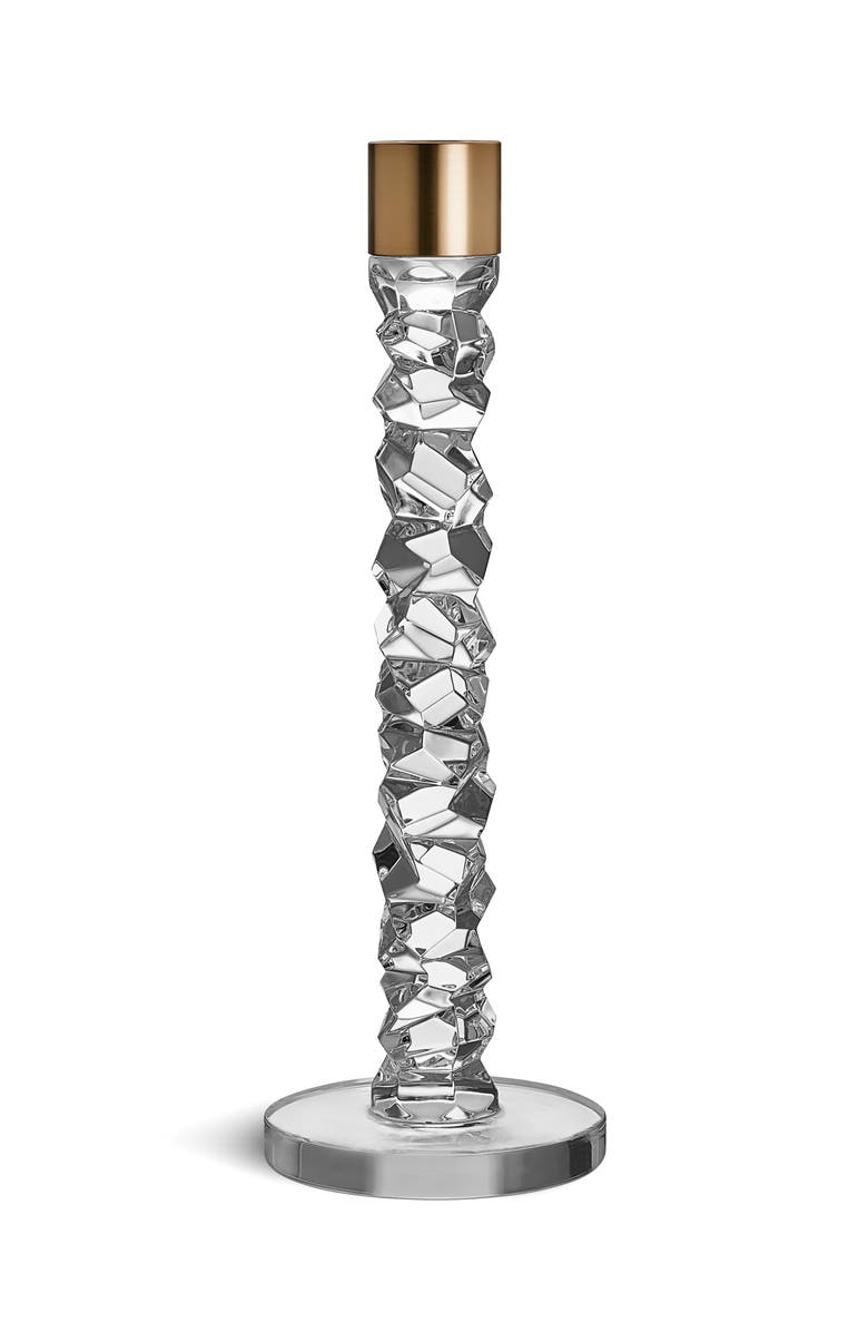 Orrefors Carat Set of 2 Large Crystal & Brass Candlesticks, Alternate, color, Crystal/ Brass