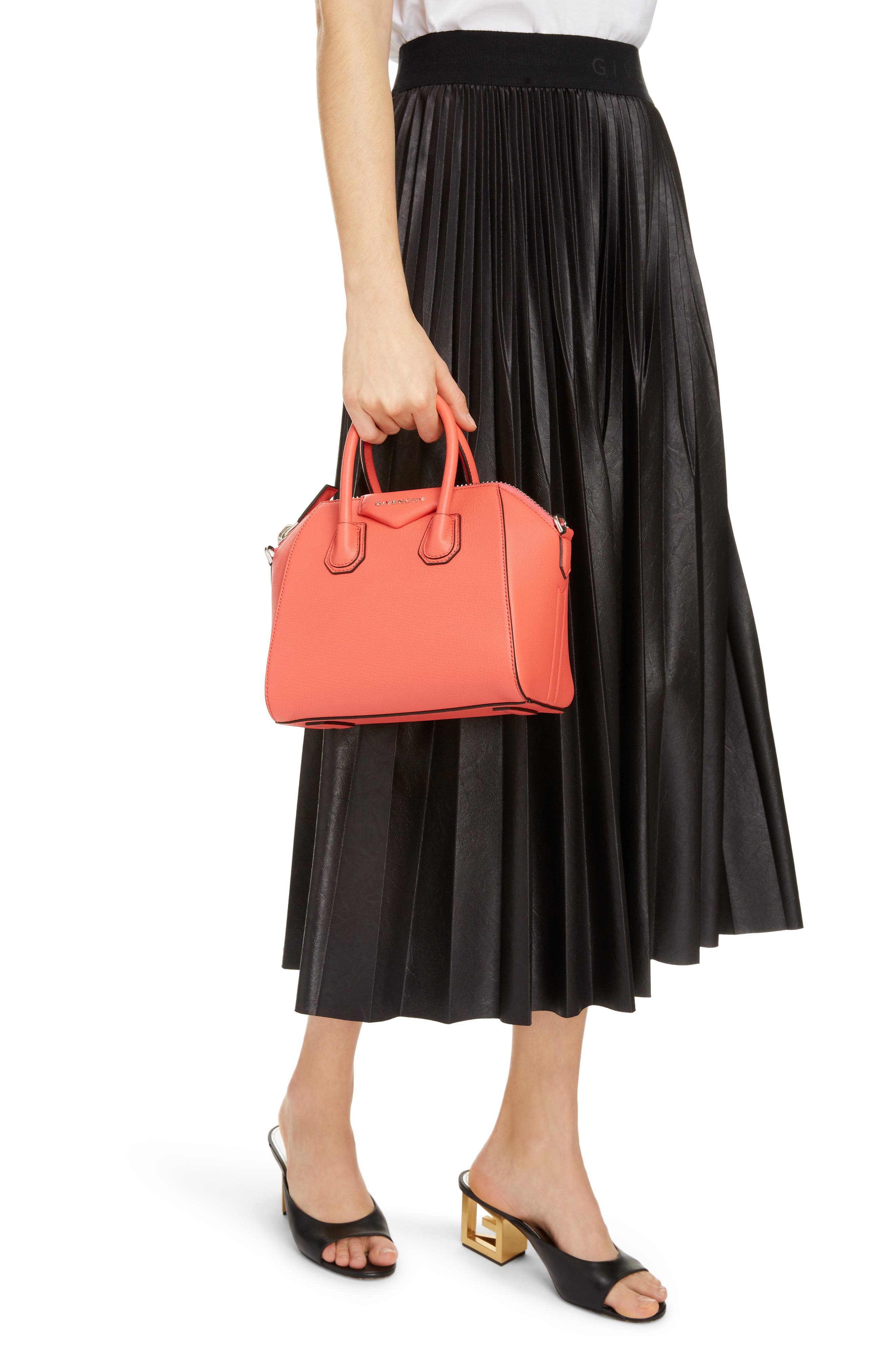 Mini Antigona Sugar Leather Satchel, Alternate, color, CORAL