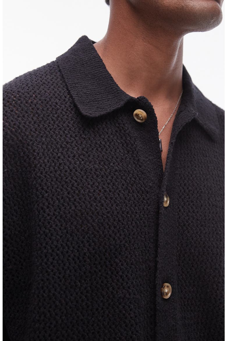 Short Sleeve Knit Button-Up Shirt, Alternate, color, BLACK