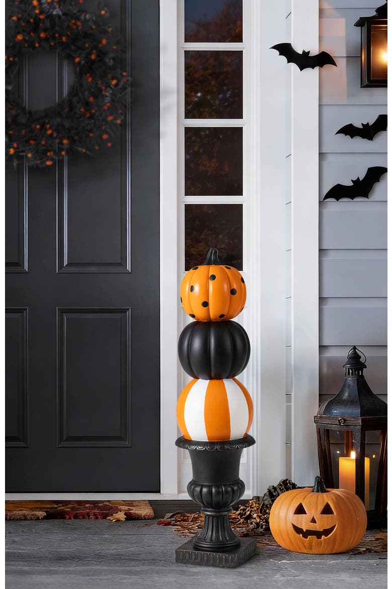 27"H Halloween MGO Stacked Pumpkin with Black Urn Porch Decor, Alternate, color, Black
