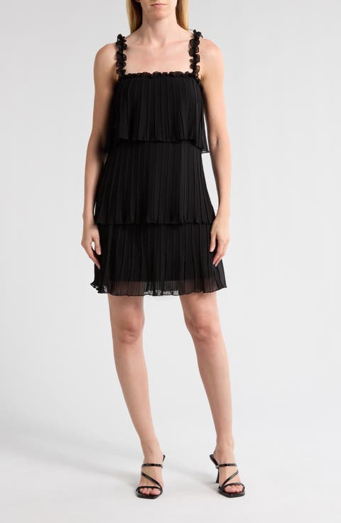 Pleated Tiered Chiffon Dress