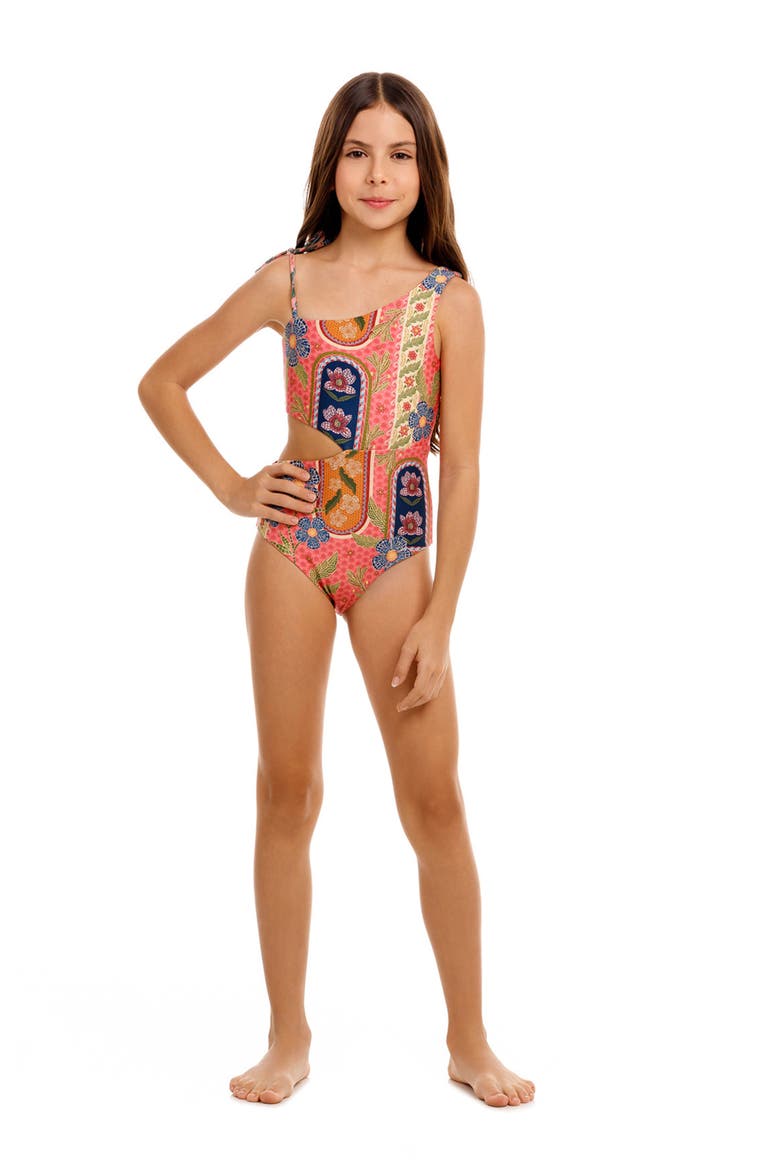 Kids' Savanna Cutout Reversible One-Piece Swimsuit, Alternate, color, RED