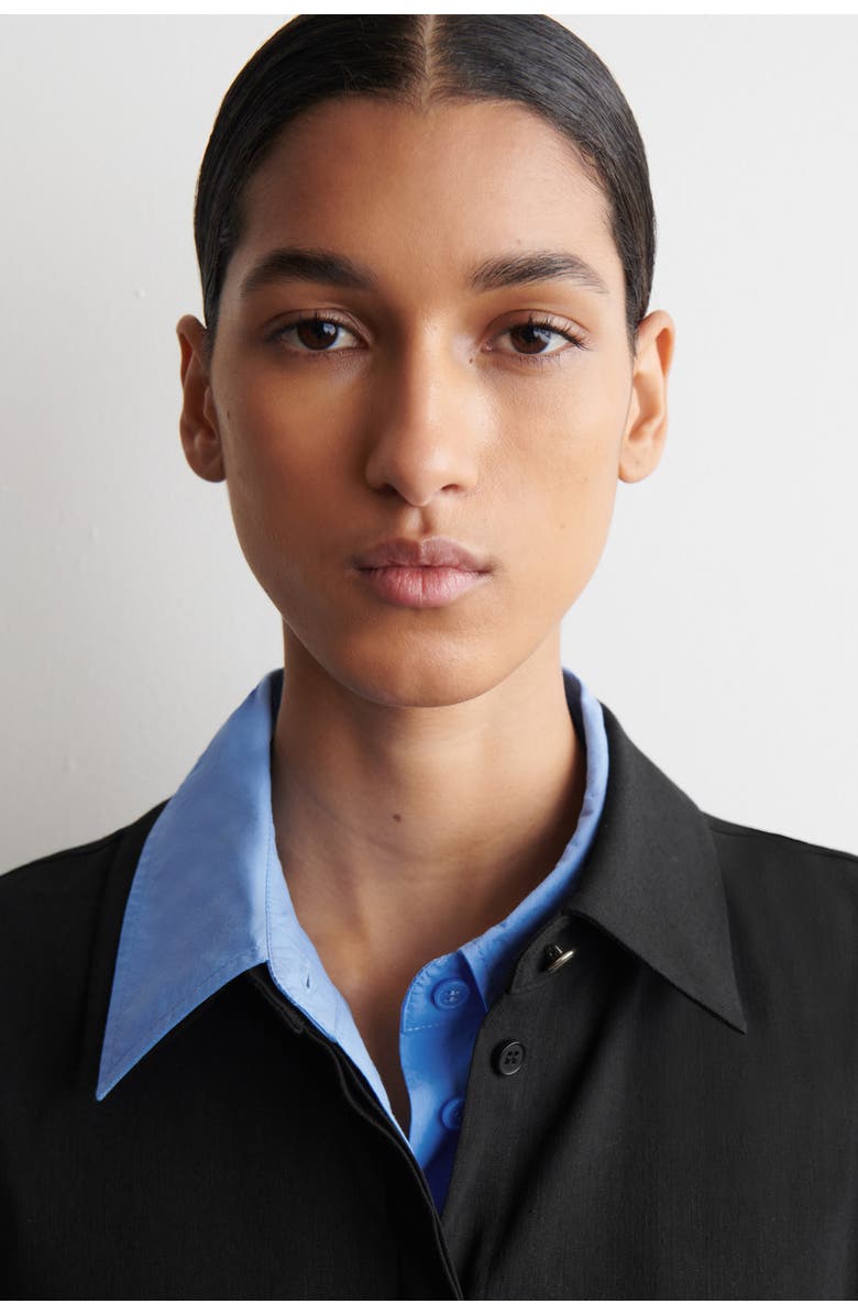 COS Longline Linen Shirt, Alternate, color, Black