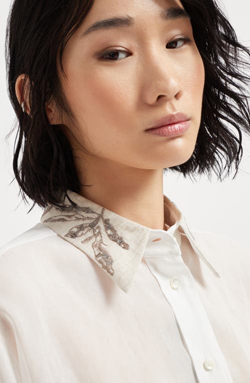 Brunello Cucinelli Women Organza Cotton Shirt With Embroidery In White
