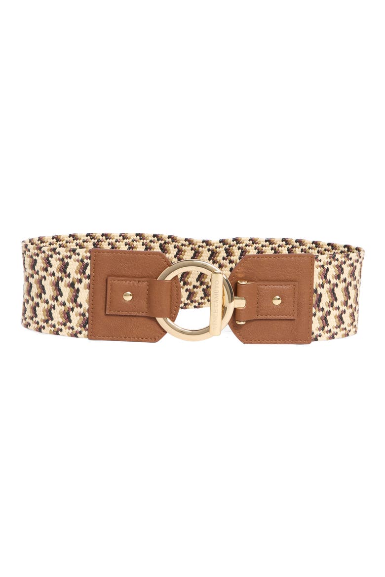 Toggle Buckle Woven Raffia Belt, Main, color, BROWN MULTI