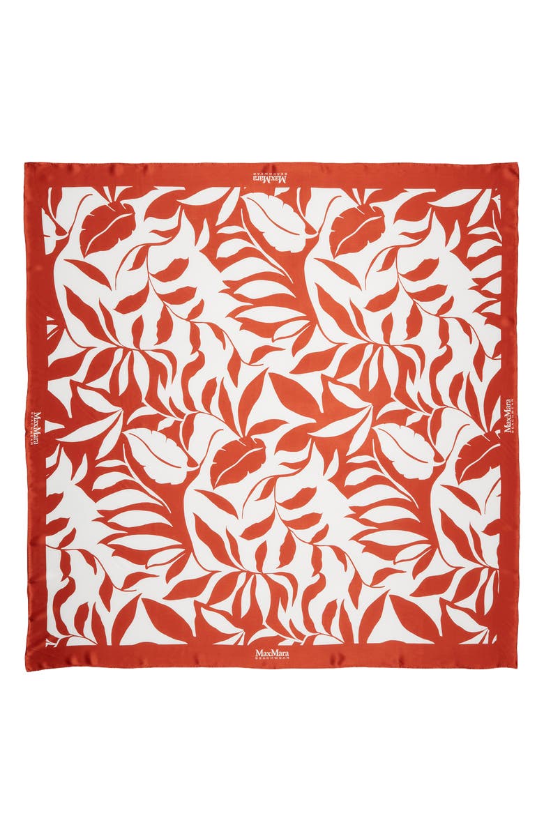 Max Mara Beach Foam Leaf Print Silk Scarf, Main, color, Coral
