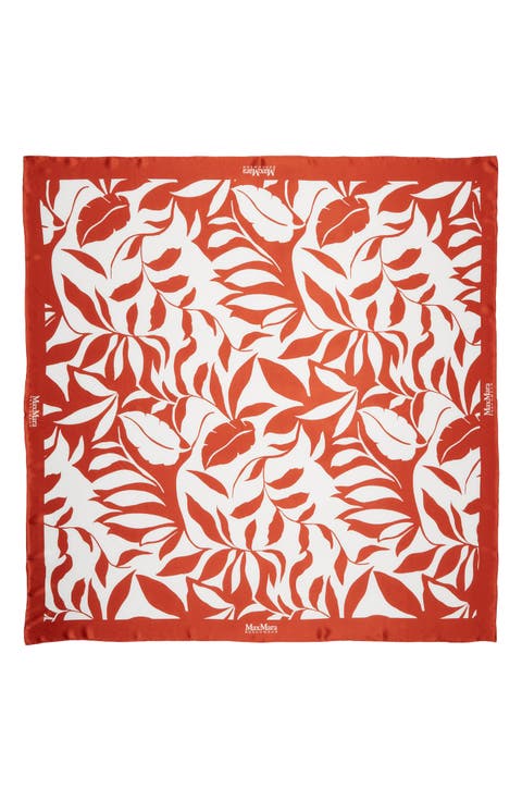 Beach Foam Leaf Print Silk Scarf
