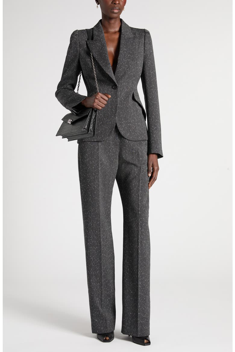 One-Button Puff Sleeve Stretch Wool Jacket, Alternate, color, GREY