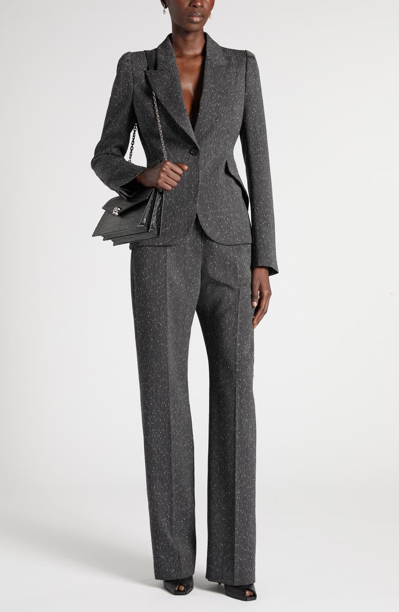 McQueen One-Button Puff Sleeve Stretch Wool Jacket, Alternate, color, Grey