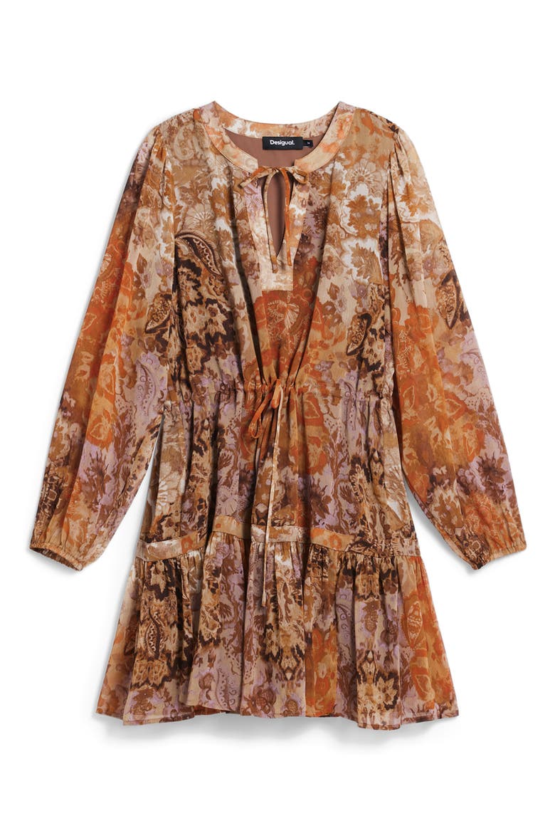 Boho Paisley Long Sleeve Dress, Alternate, color, ORANGE