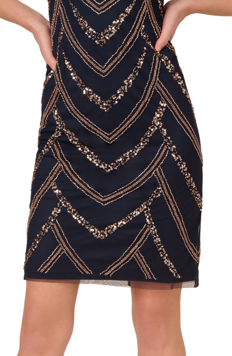 Adrianna Papell Beaded Cocktail Dress, Alternate, color, Navy/Rosegold