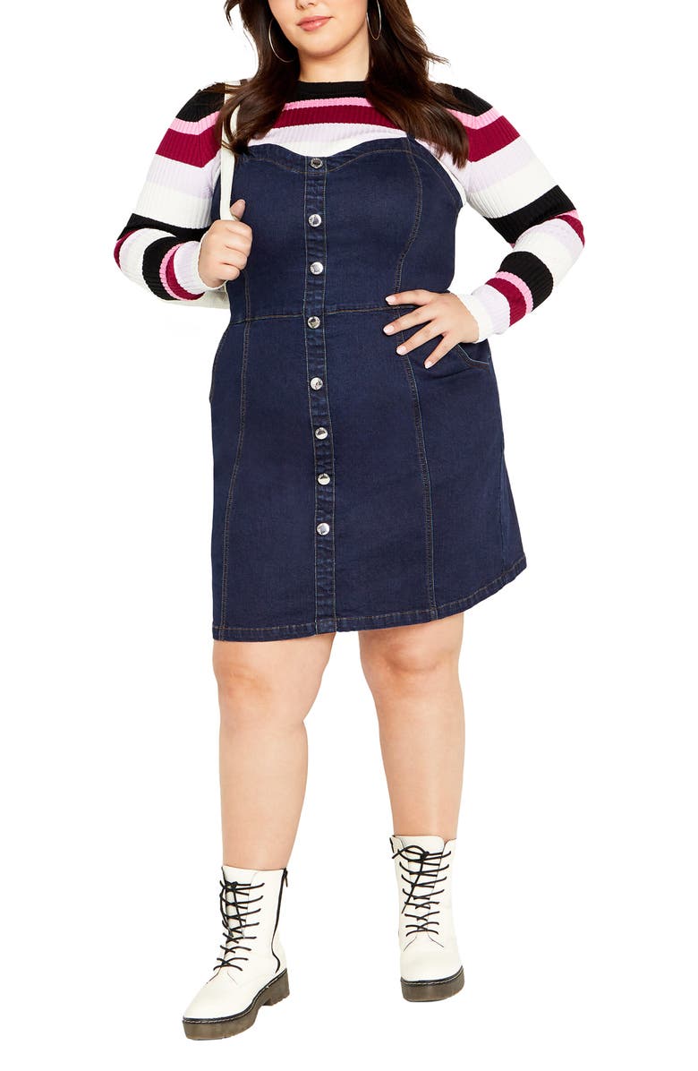 City Chic Ashlynn Sleeveless Denim Dress, Alternate, color, 