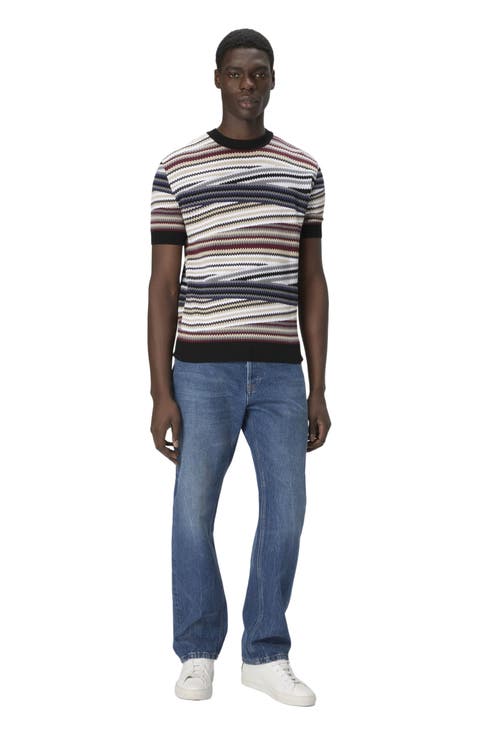 Short Sleeve T-shirt With Striped Micro Zigzag