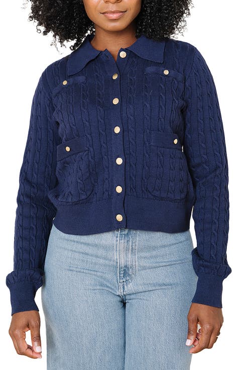 Organic Cable Knit Collared Cardigan Sweater