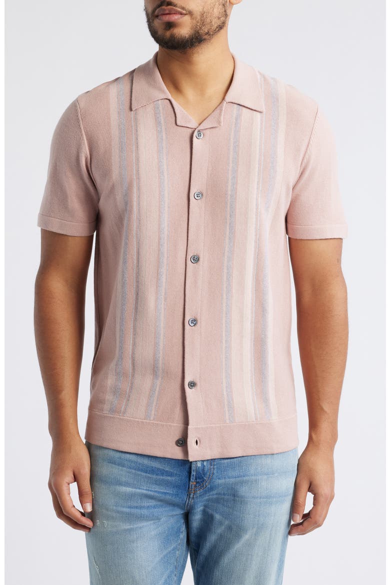 Silas Stripe Knit Cotton Blend Camp Shirt, Main, color, ROSE MULTI
