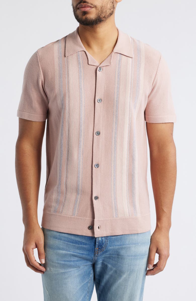 Rails Silas Stripe Knit Cotton Blend Camp Shirt, Main, color, Rose Multi