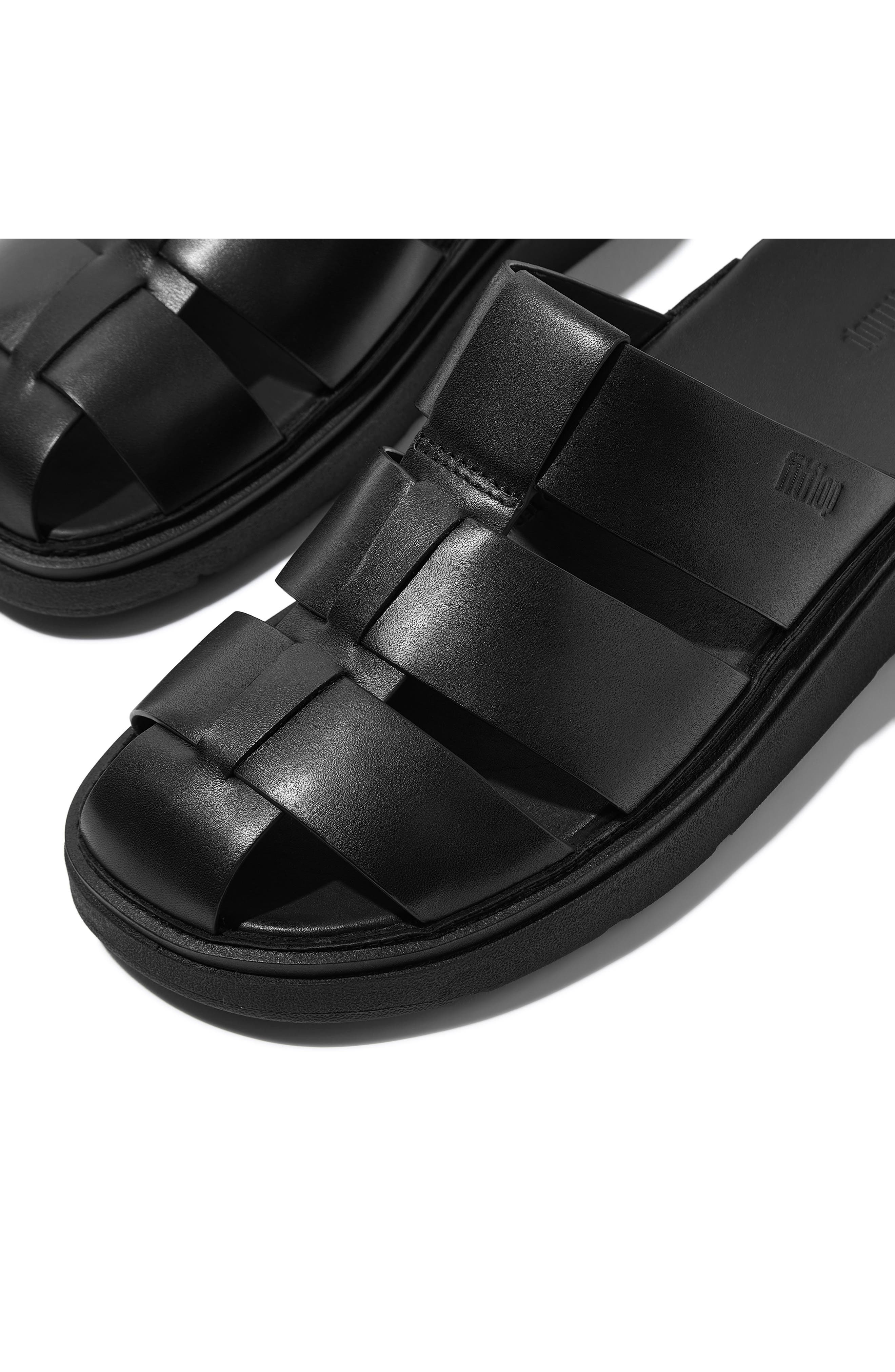 Gen-FF Leather Fisherman Slide Sandal, Alternate, color, ALL BLACK