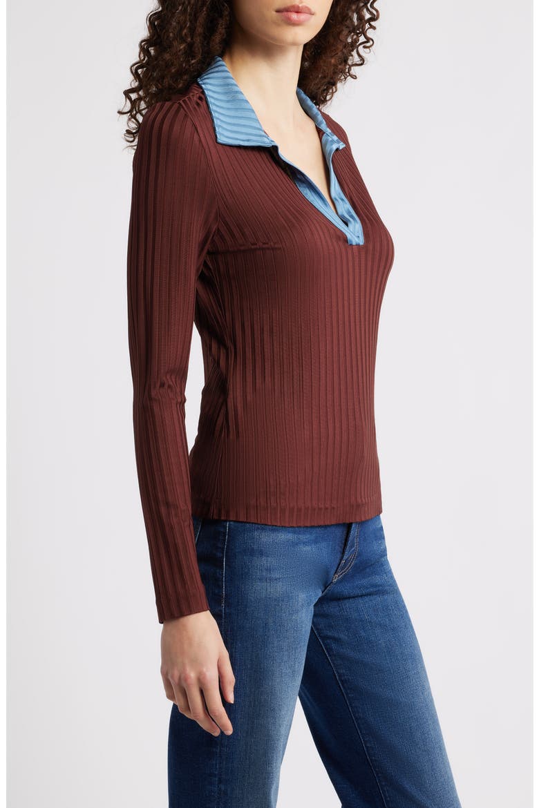 Natalia Colorblock Long Sleeve Polo, Alternate, color, CHOCOLATE BROWN